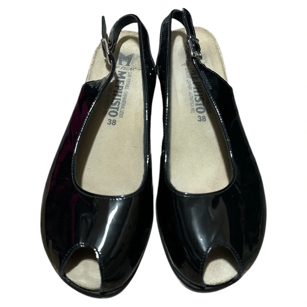 NWOB - Mephisto Natasia Black Patent Leather Peep Toe Slingback - Size 38